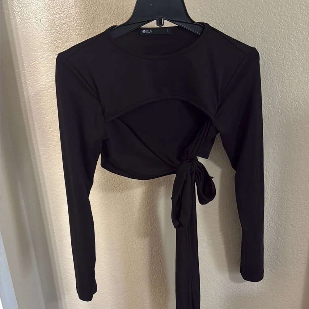inluv Black Long Sleeve Tie-Front Top